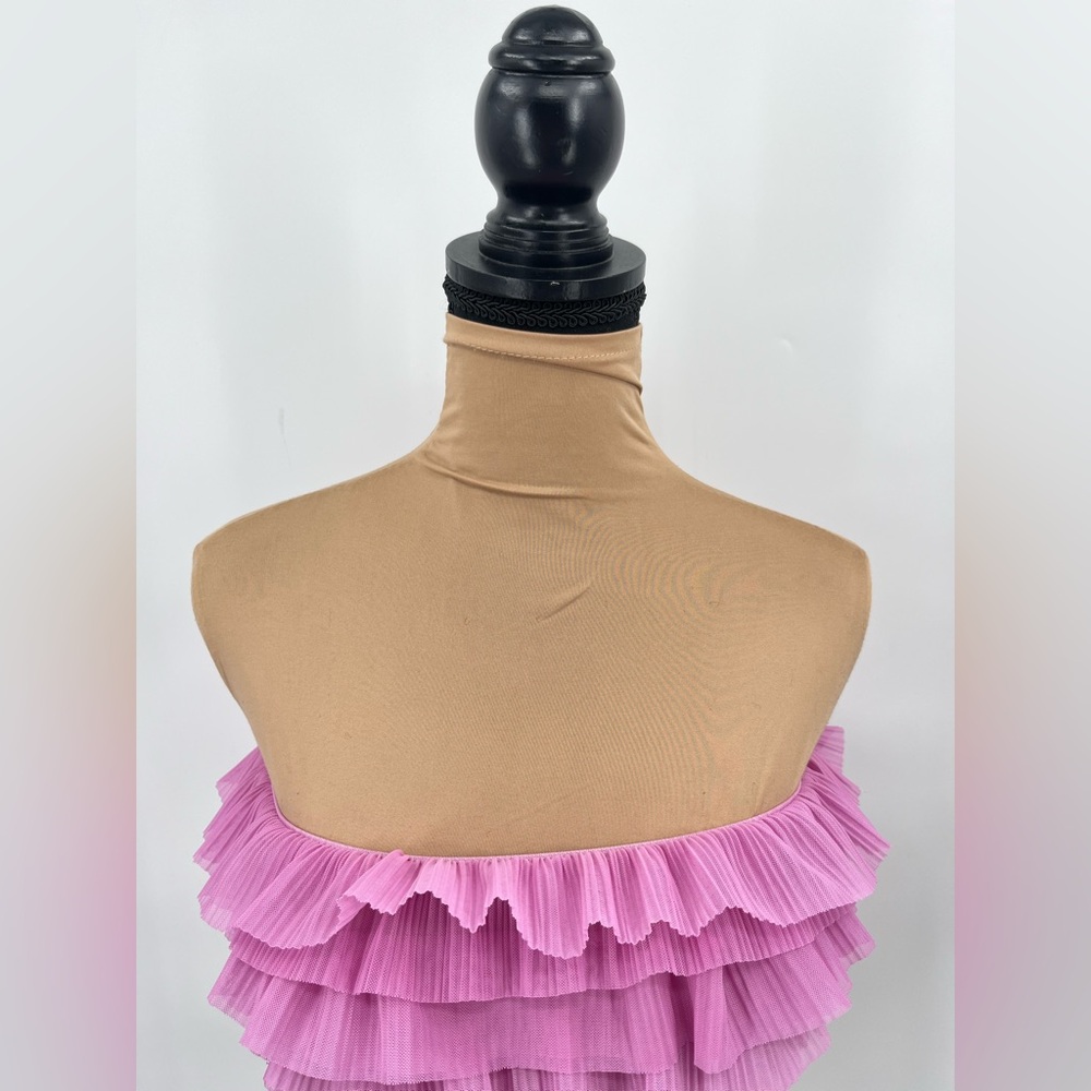 Zara pink ruffle tulle strapless crop top S party Barbiecore Y2K coquette - Picture 4 of 13